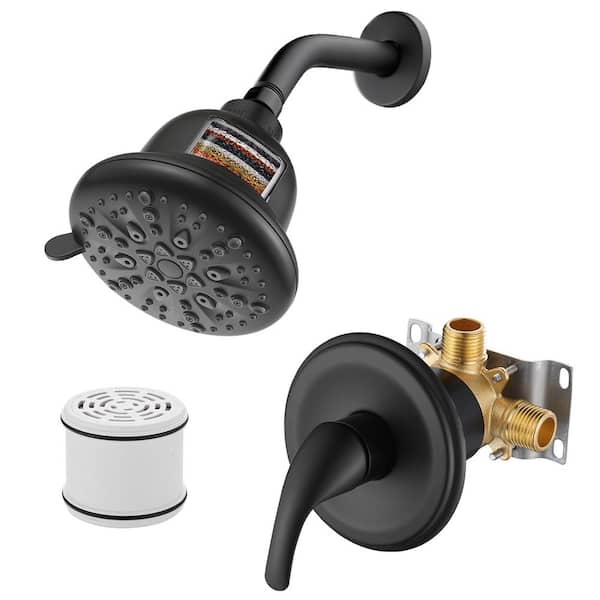 Heemli Rain 7-Spray Shower Head Kits Shower Faucet with Valve 1.8 GPM 5.1 in. Adjustable Filtered Shower Head in Black