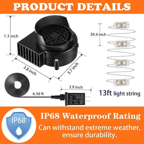 12V Mini Air Blower Fan Replacement with 1. 5A Adapter and 3 LED Bulbs for Outdoor Yard Inflatable Decorations (1-Pack)