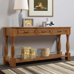 63 in. x 14 in. x 30 in. Wood Console Table in Brown with 3 Drawers and 1 Bottom Shelf for Entryway Hallway