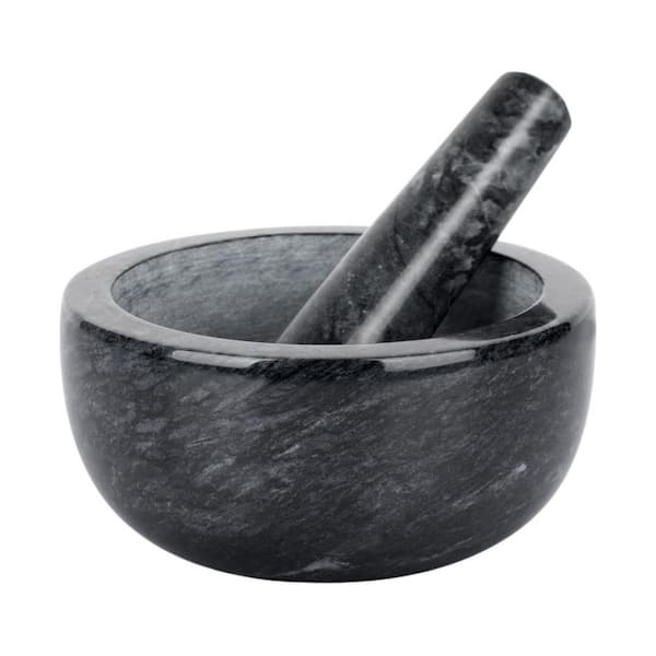 Black Marble 5.5 in. Mortar and Pestle Set for Spice, Kitchen Herb, and Pill Grinding in Kitchen and Home Use