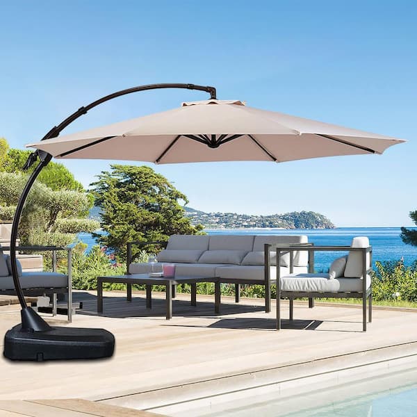11 ft. Aluminum Cantilever Umbrella with Concealed WheelBase, Round Large Offset Umbrellas for Garden Deck Pool, Beige