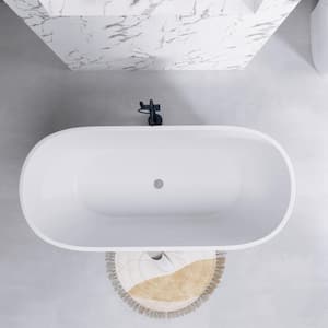 55 in. Classic Oval Acrylic Flatbottom Freestanding Non Whirlpool Soaking Bathtub with Overflow and Drain,White