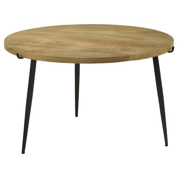 Coaster Pilar 30 in. Natural and Black Round Solid Wood Top Coffee Table