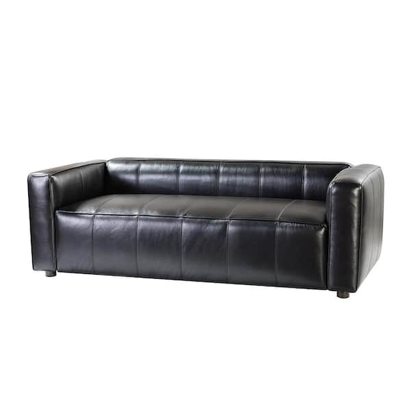JAYDEN CREATION Emilio Comfy 80 in. Black Square Arm Genuine Leather Rectangle Sofa with Wooden Base