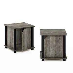 Brahms 13.4 in. French Oak/Black Rectangle Wood 3-Tier End Table with Door (Set of 2)