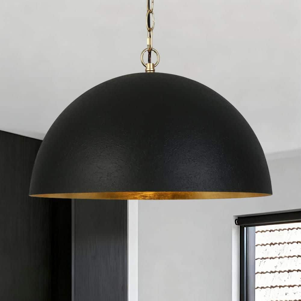 $THUNDER　　黒金$ Zevni Modern Industrial 17.7 in. 1-Light Matte Black Dome Pendant