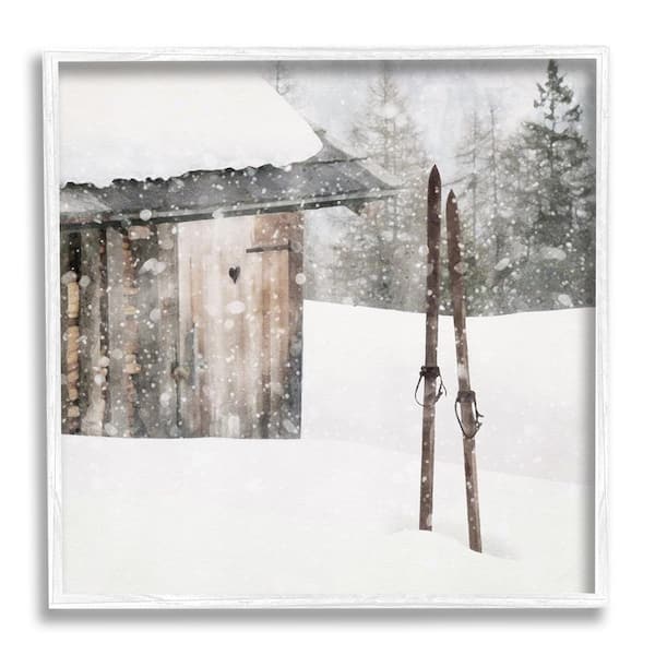 Stupell Industries Winter Cabin Skis by LSR Design Studio 1-Piece Framed Graphic Print Nature Poster Art Print 12 in. x 12 in.