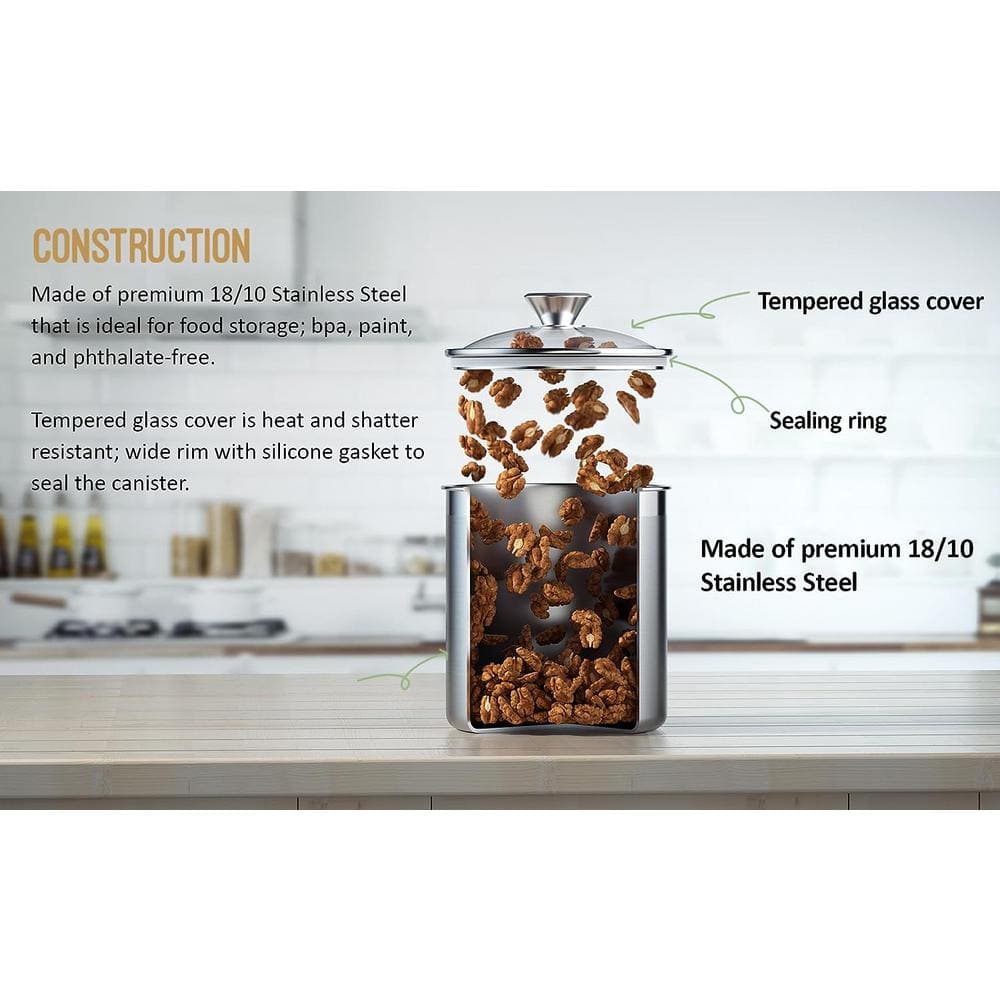 Medium Brushed Stainless Steel 4-Piece Airtight Canister Set