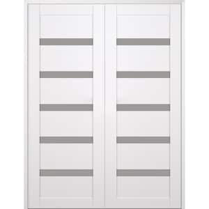Leora 36 in. x 84 in. Both Active 5-Lite Frosted Glass Snow White Wood Composite Double Prehung Interior Door