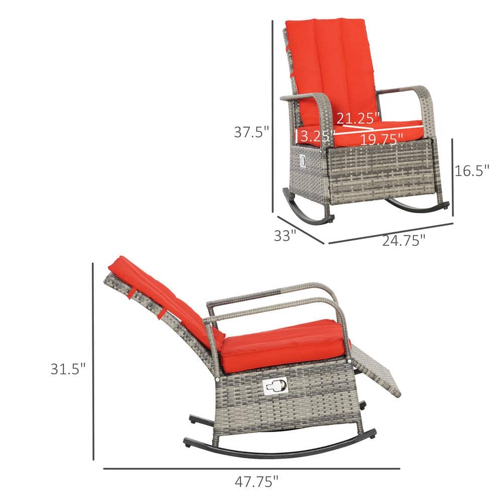 Luxury Mixed Brown and Red PE Rattan Outdoor Rocking Recliner Chair