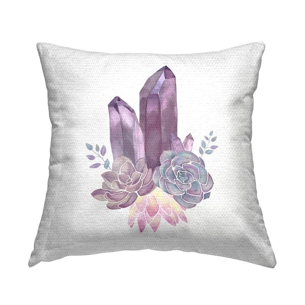 Purple Amethyst Crystal Shapes Succulent Blossoms Purple Square Outdoor Throw Pillow