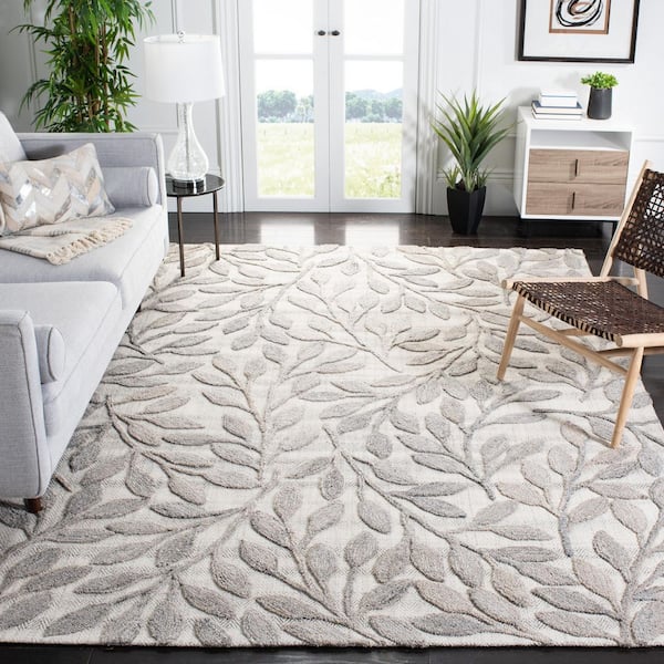 Southampton 8 ft. x 10 ft. Beige Leaves High-Low Area Rug