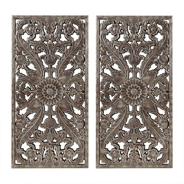 Miscool Anky 2-Piece Framed Art Print 31.5 in. x 15.75 in. Distressed Carved Wood Wall Decor Set