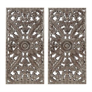 Anky 2-Piece Framed Art Print 31.5 in. x 15.75 in. Distressed Carved Wood Wall Decor Set