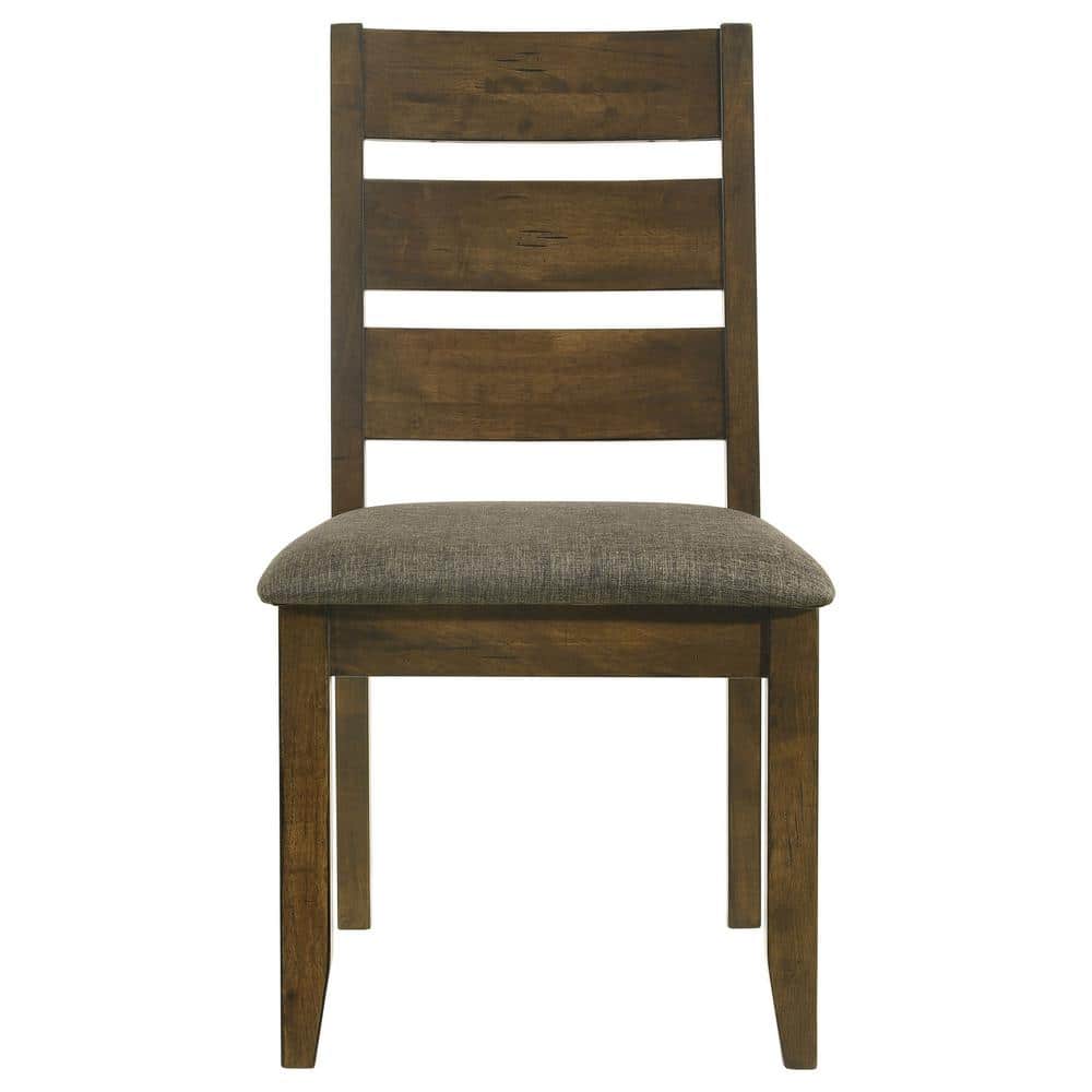 Knotty Nutmeg Wooden Ladderback Side Chair with Grey Upholstery