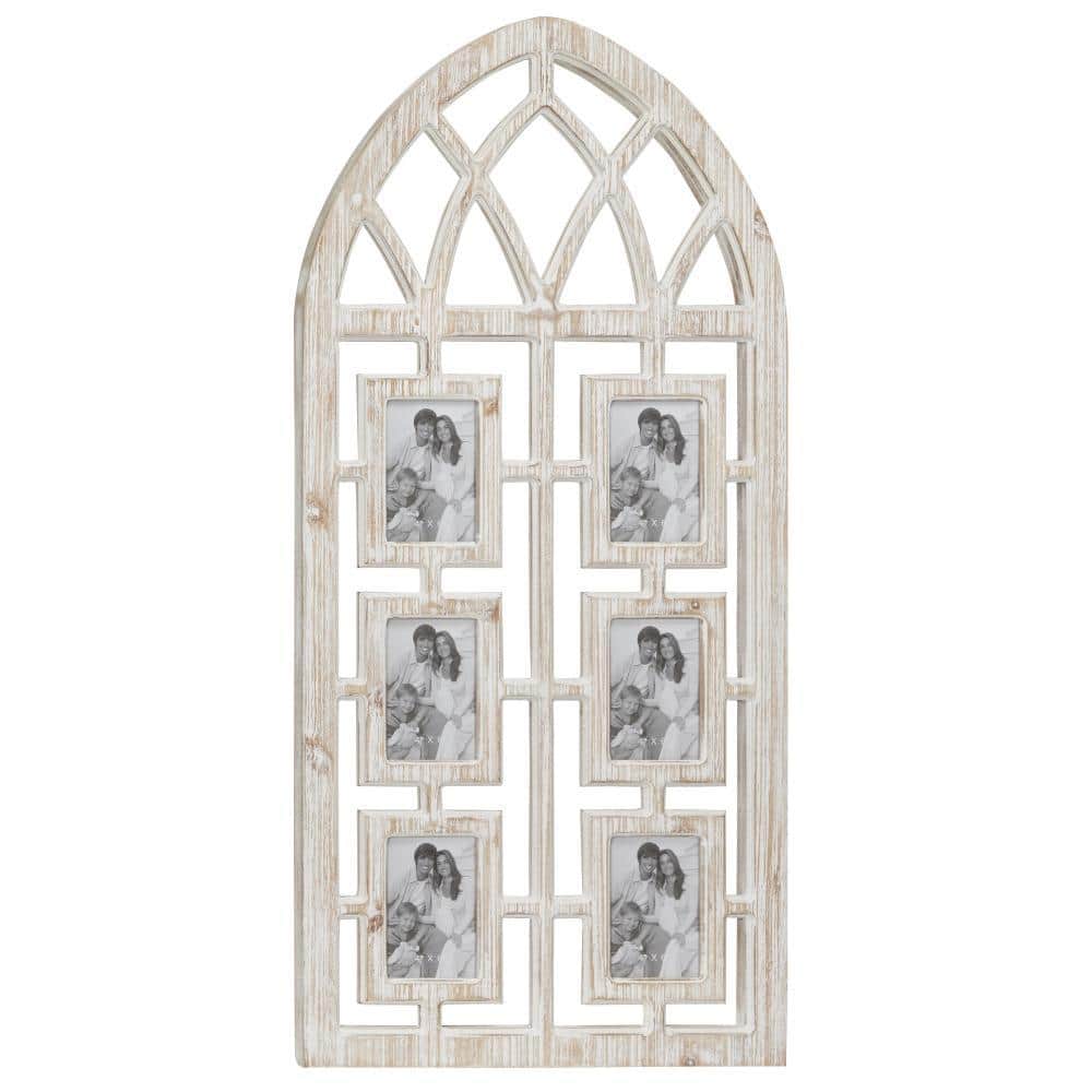 Whitewashed Vintage Cathedral Arch Wood Photo Frame 19" x 41"