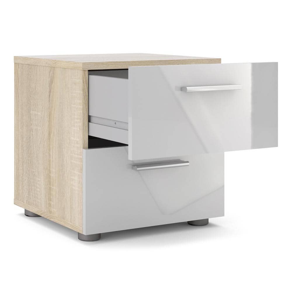 Austin 2-Drawer Oak and White High Gloss Nightstand