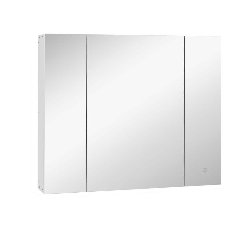 35.50 in. W x 29.50 in. H Rectangular MDF Medicine Cabinet with Mirror, LED Organizer with Dimmer Touch Switch-White price history on PriceWatchPro