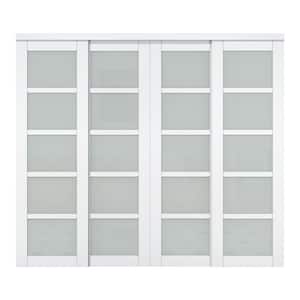 96 in. x 80 in. 5 Lites Frosted Glass White MDF Closet Sliding Door with Hardware Kit