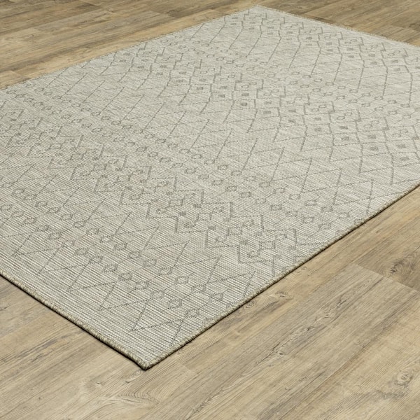 Thrasher Beige 10 ft. x 13 ft. Geometric Light Tribal Polypropylene Indoor/Outdoor Area Rug