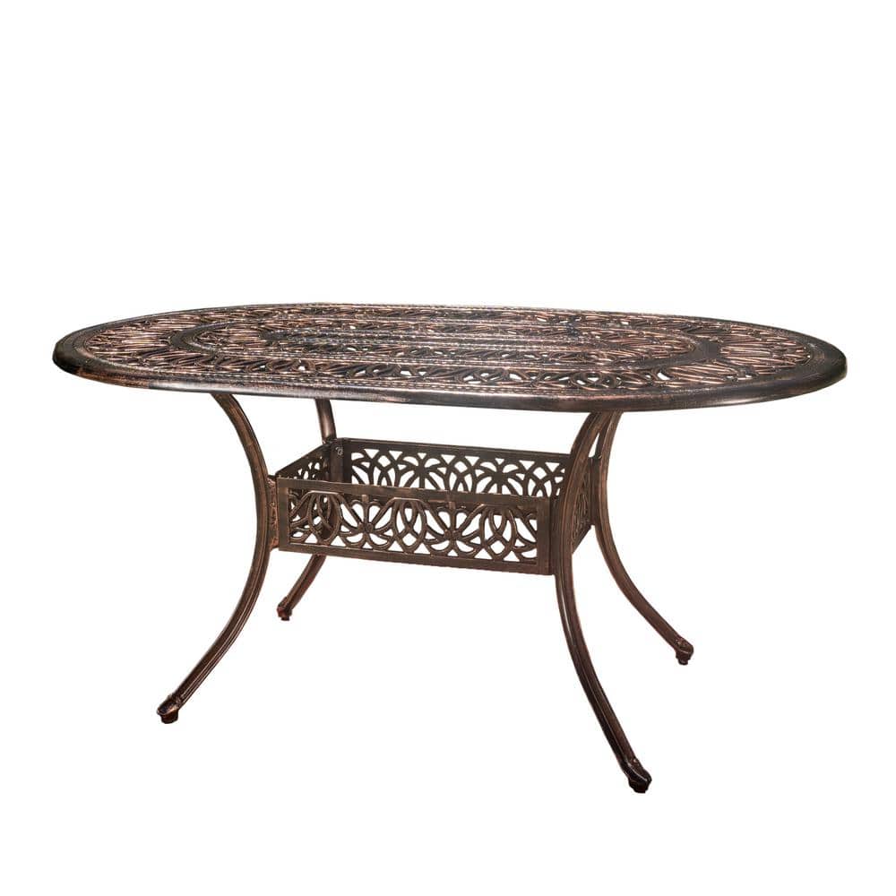 Cast Aluminum Outdoor Oval Dining Table with Umbrella Hole for Patio Garden