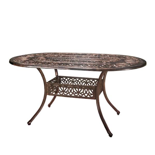 Unbranded Cast Aluminum Outdoor Oval Dining Table with Umbrella Hole for Patio Garden Backyard Bronze