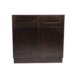 Brookings Plywood Ready to Assemble Shaker 36x34.5x24 in. 2-Door 2-Drawer Base Kitchen Cabinet in Espresso