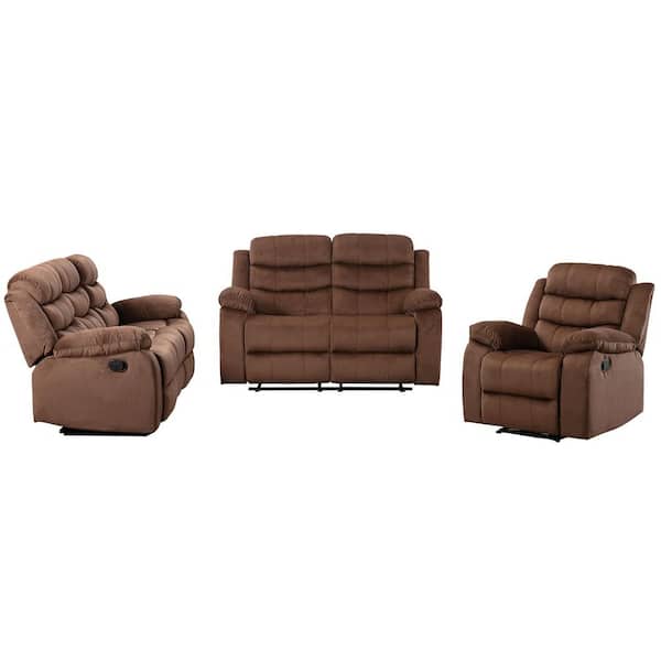 Unbranded Fashion Simple Collection 75.6 in. W Slope Arm Cotton Multi-Seat Modular Sofa Straight Reclining Sofa in Brown