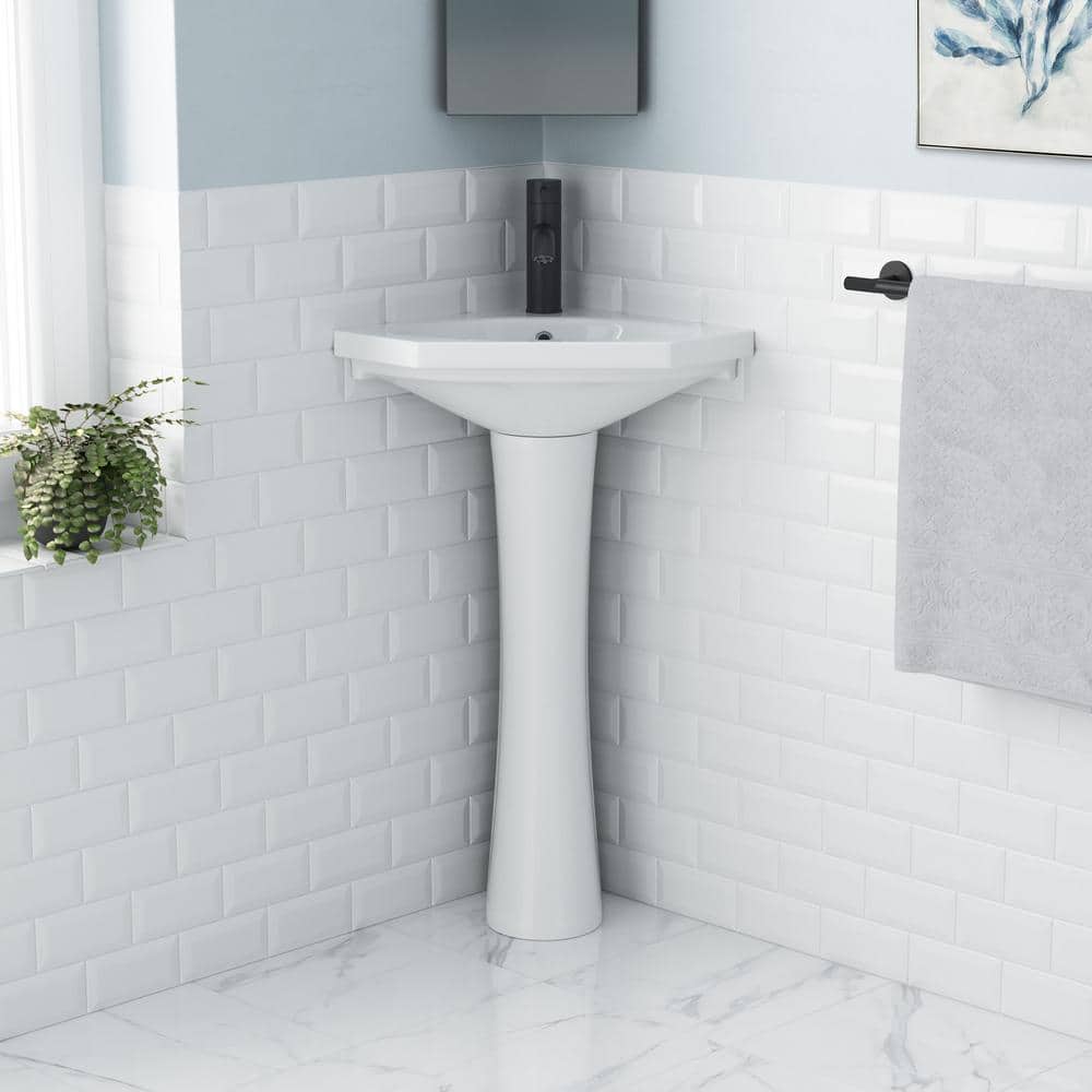 St. Tropez White Ceramic Corner Pedestal Sink