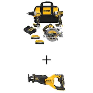 20V MAX Lithium-Ion Cordless 3-Tool Combo Kit and Brushless Reciprocating Saw with 5.0Ah and 1.7AH Batteries and Charger