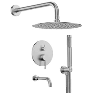 Single Handle 3-Spray Round Tub and Shower Faucet in Brushed Nickel (Valve Included)