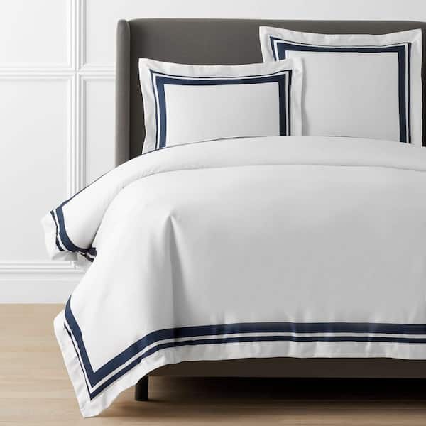 The Company Store Legends Hotel Supima Double Border Navy Full Wrinkle-Free Sateen Duvet Cover