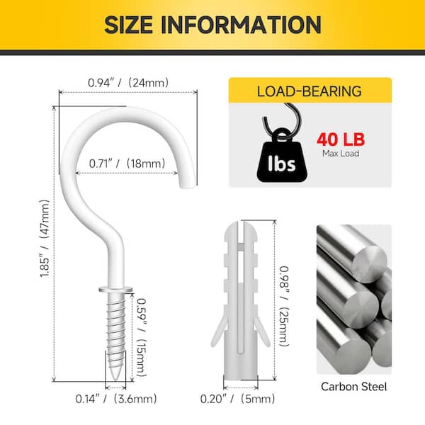 1-1/2 in. White Cup Hook, 40 lbs. Capacity Screw Hooks (50-Pack)
