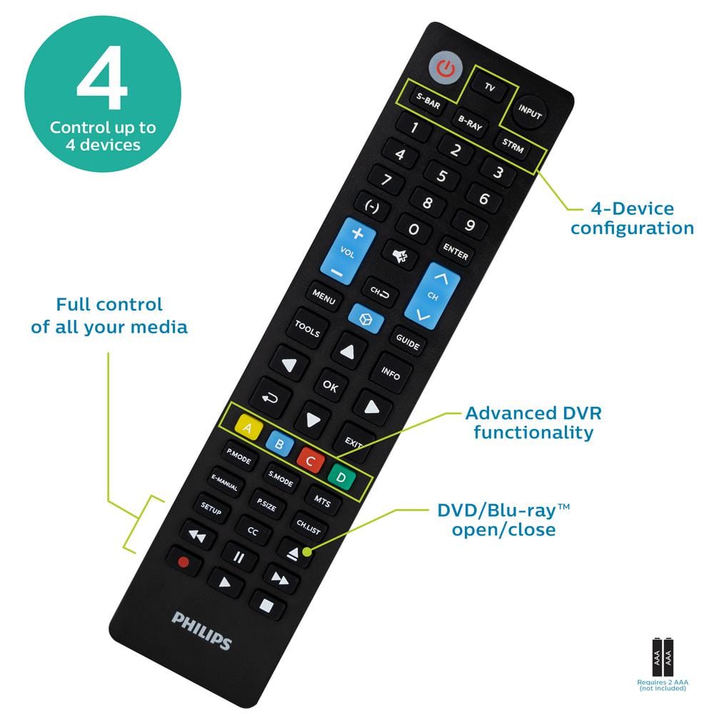 Philips Black Universal 4-Device TV Remote Control