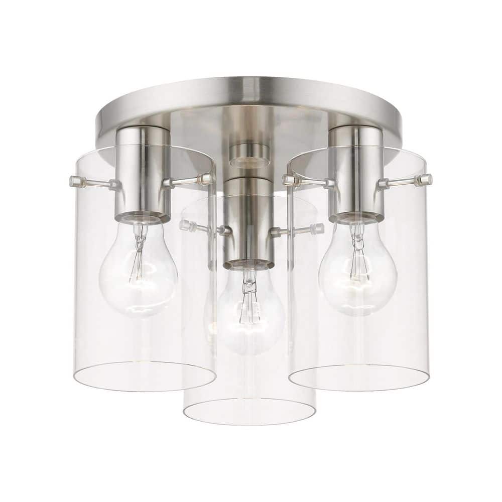 Munich Contemporary 3-Light Indoor/Outdoor Flush Mount in Brushed Nickel