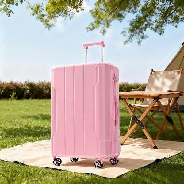 Merax 25.8 in. Pink ABS Hardside Luggage Double Spinner Suitcase