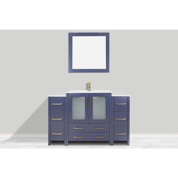 Vanity Art Brescia 54 in. W x 18 in. D x 36 in. H Single Sink Bath Vanity in Blue with White Ceramic Top and Mirror