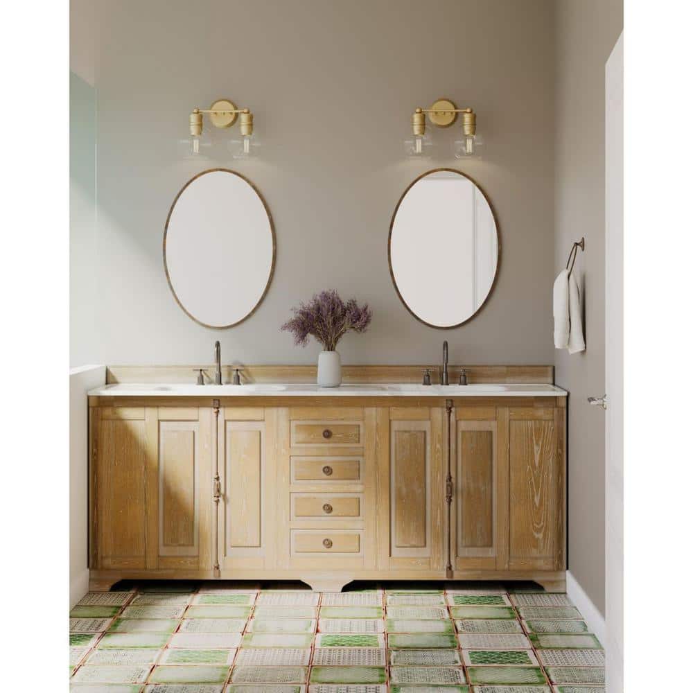 Hansford Vintage Brass 2-Light Bath Vanity with Clear Glass Shades