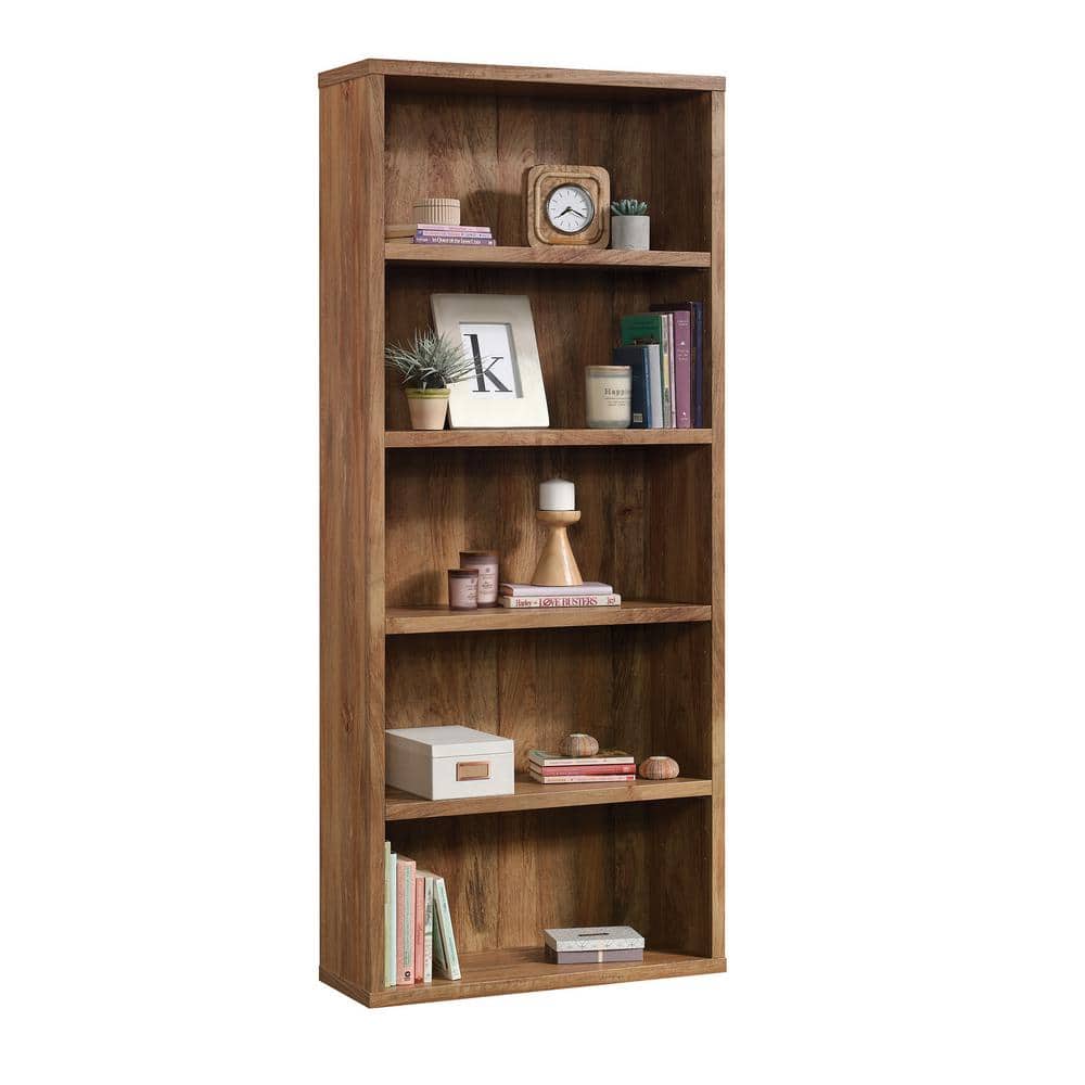 Adjustable White Wood 5-Shelf Bookcase with Lightweight Design