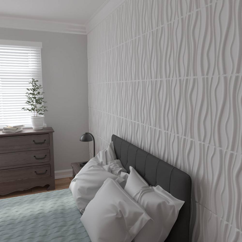 White Textured 3D PVC Wall Panels, 19.63" x 19.63", 50-Pack
