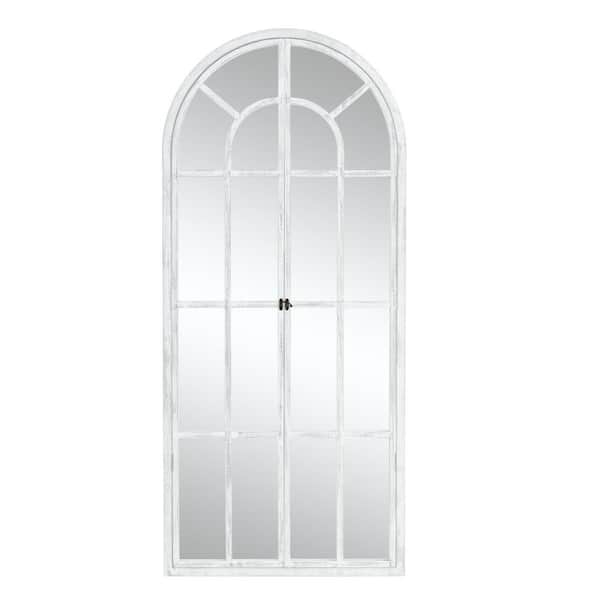 Lirago Rustic 31.5 in. W x 70.9 in. H Arched Wood Framed Full Length Mirror With Opening Door in White