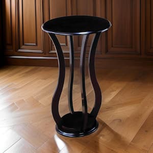 11 in. Brown Round Wood Plant Stand with 1-Tier