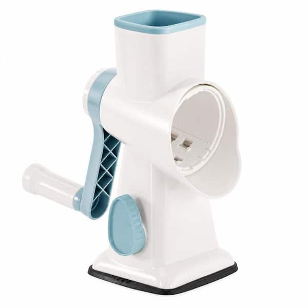 White Rotary Manual Ice Shaver, Stainless Steel Blade Labor-Saving Snow Cone Maker with Suction Base for Home Use