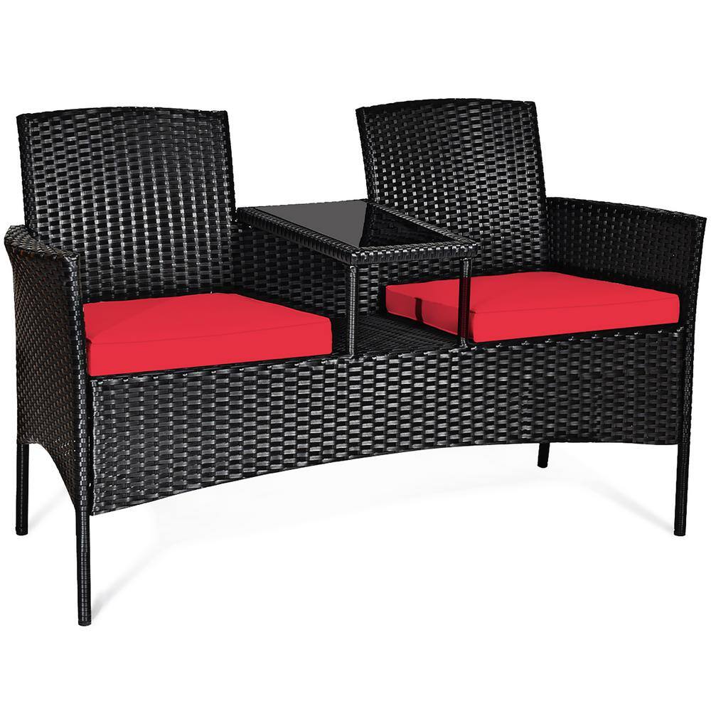 Costway Modern Black 1-Piece Wicker Patio Seating Set with Red Cushions QD-6D34-ARE Sansujyuku sansujyuku.com