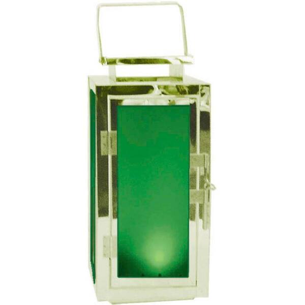 Unbranded 13 in. Solar Stainless Steel Lantern with Green Light