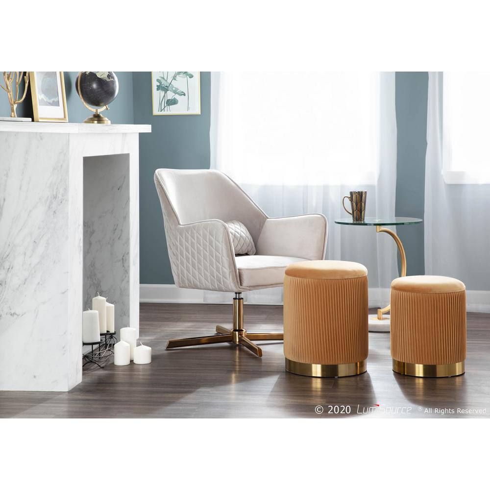 Marla Gold and Orange Velvet Nesting Ottomans Set