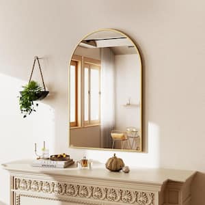 26 in. W x 38 in. H Arched Gold Aluminum Alloy Framed Wall Mirror