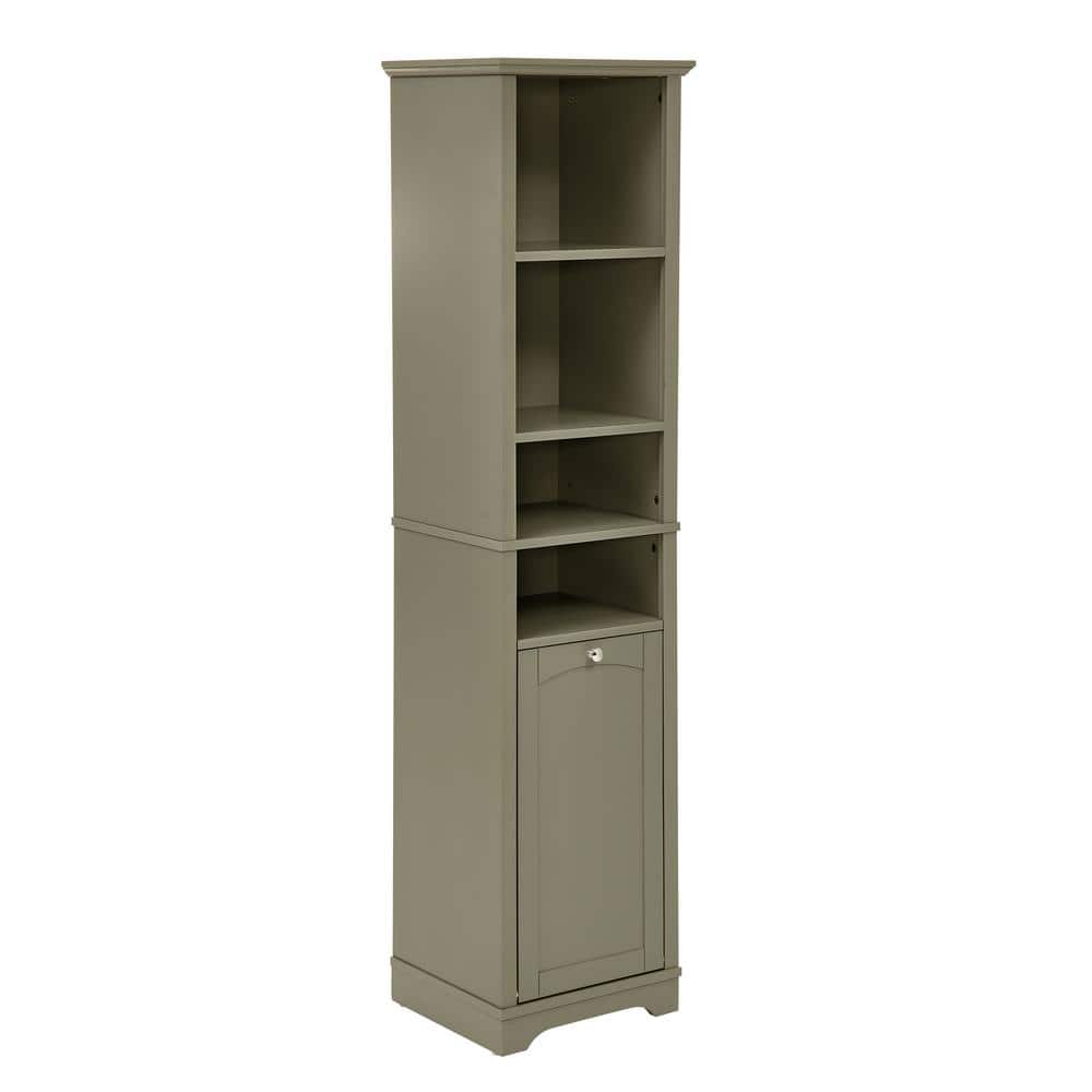 16 in. W x 14 in. D x 64 in. H Gray MDF Freestanding Linen Cabinet with Adjustable Shelves and Laundry Hamper