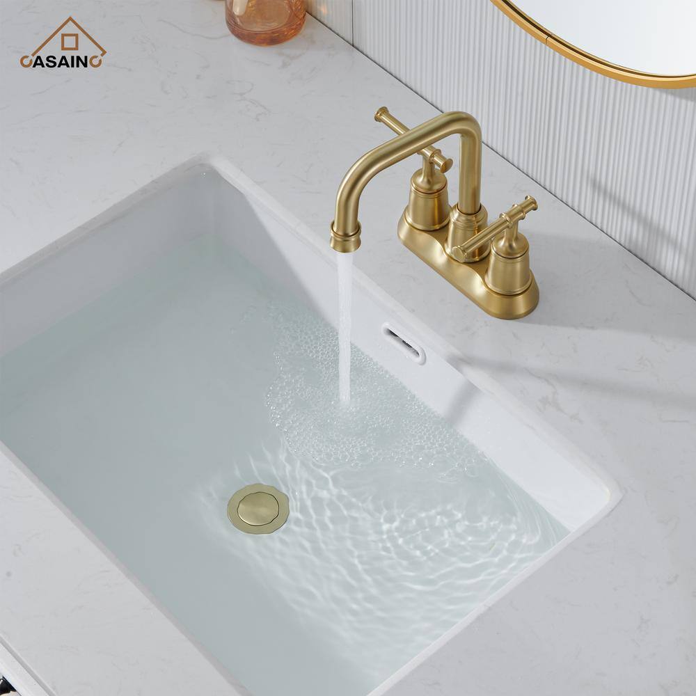 Brushed Gold Stainless Steel Double Handle Bathroom Faucet with Drain Assembly