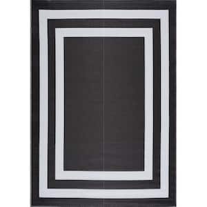 Paris Black and White 5 ft. x 7 ft. Folded Reversible Recycled Plastic Indoor/Outdoor Area Rug-Floor Mat